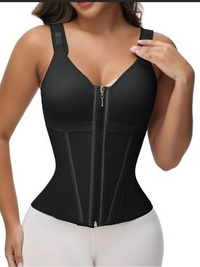 Black Front-Zip Waist Trainer Shapewear